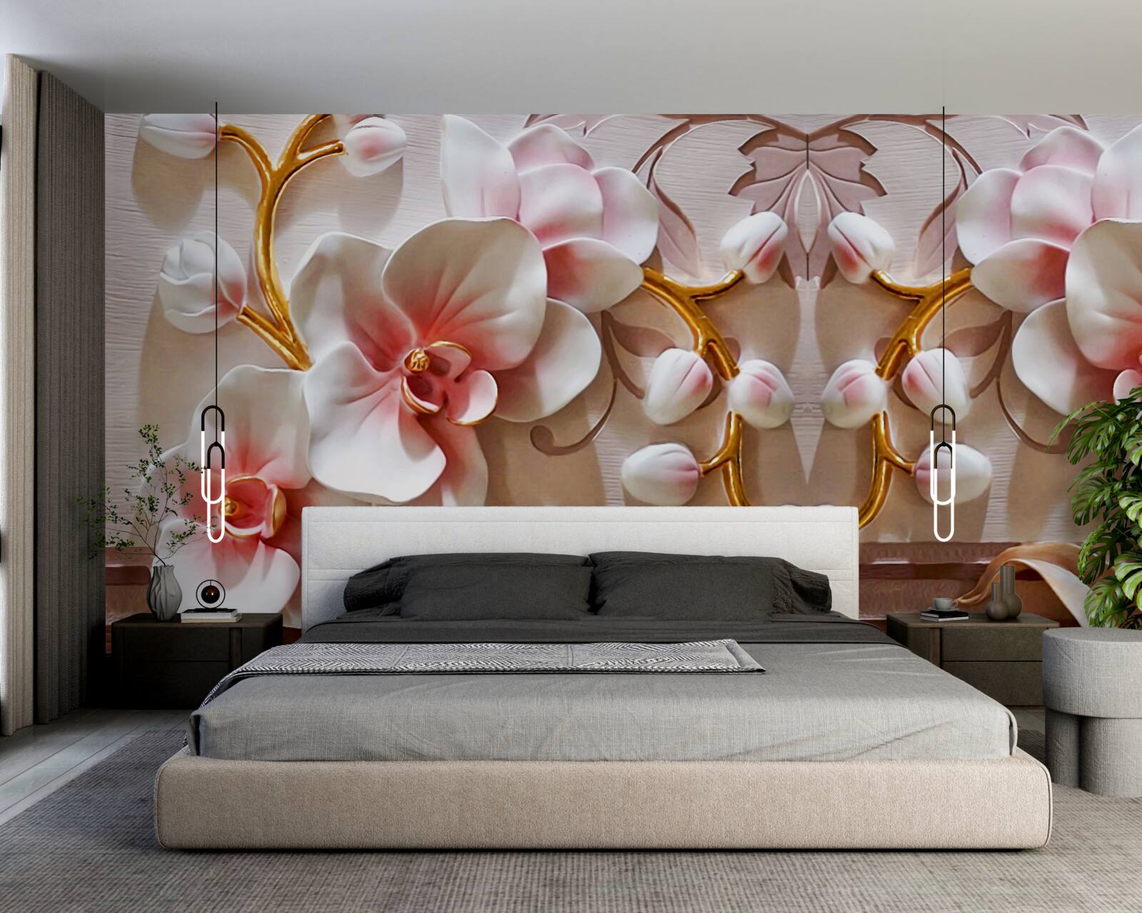 Fototapeta orchidee z czerwonym rdzeniem na białym tle kwiatów