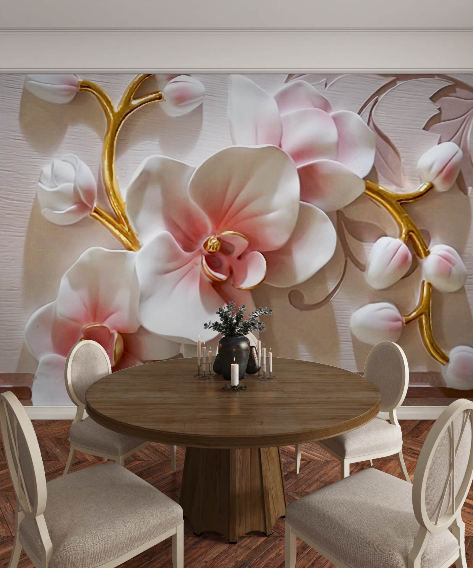 Fototapeta ogromne pąki czerwono-białej orchidei