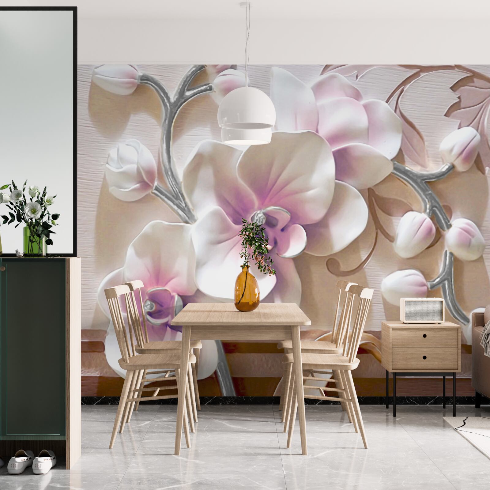 Fototapeta orchidea w białych, bujnych pąkach