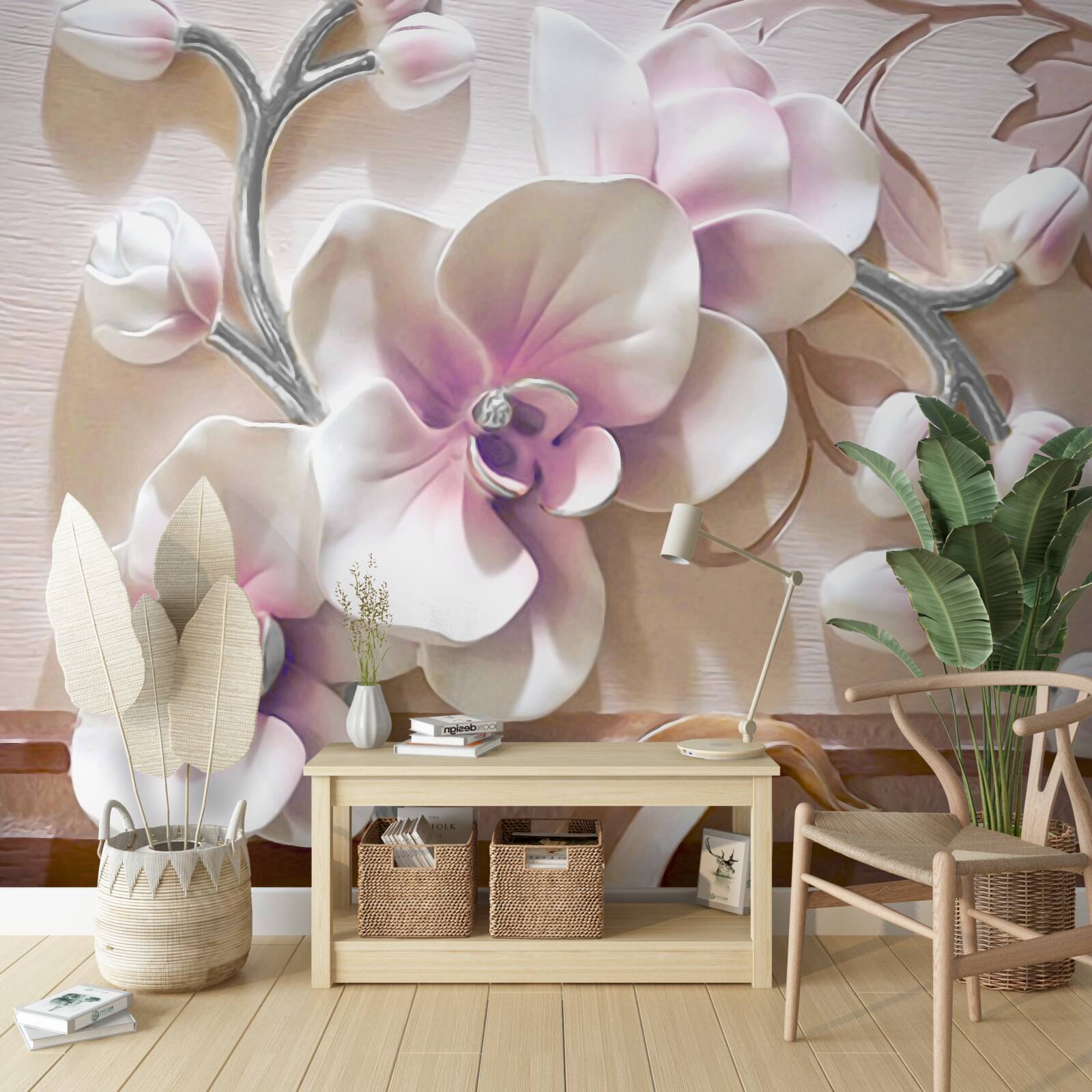 Fototapeta orchidea w białych, bujnych pąkach
