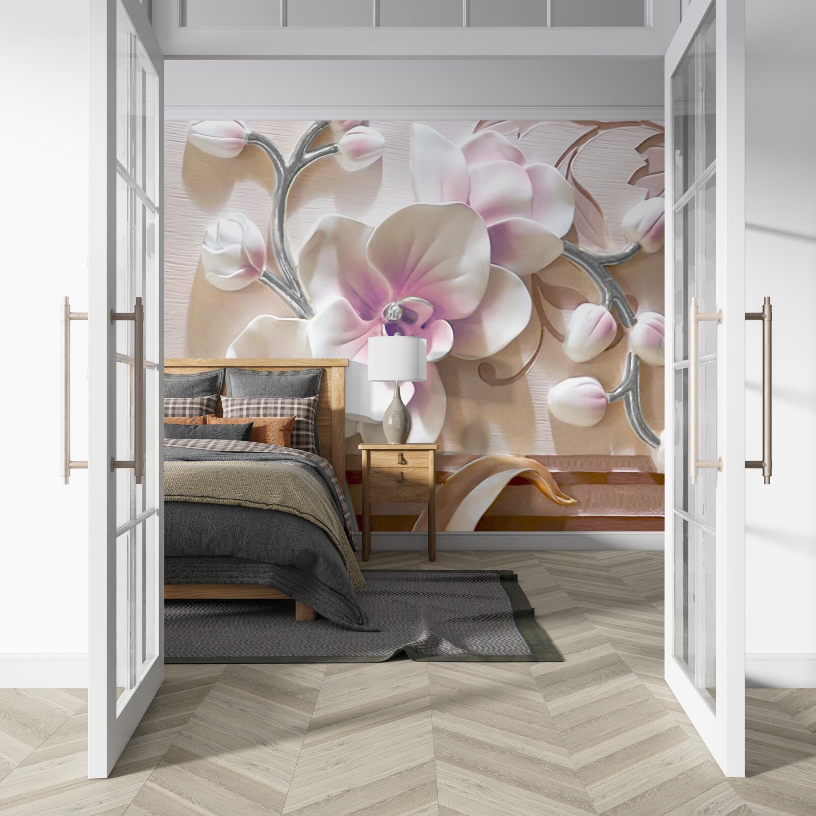 Fototapeta orchidea w białych, bujnych pąkach