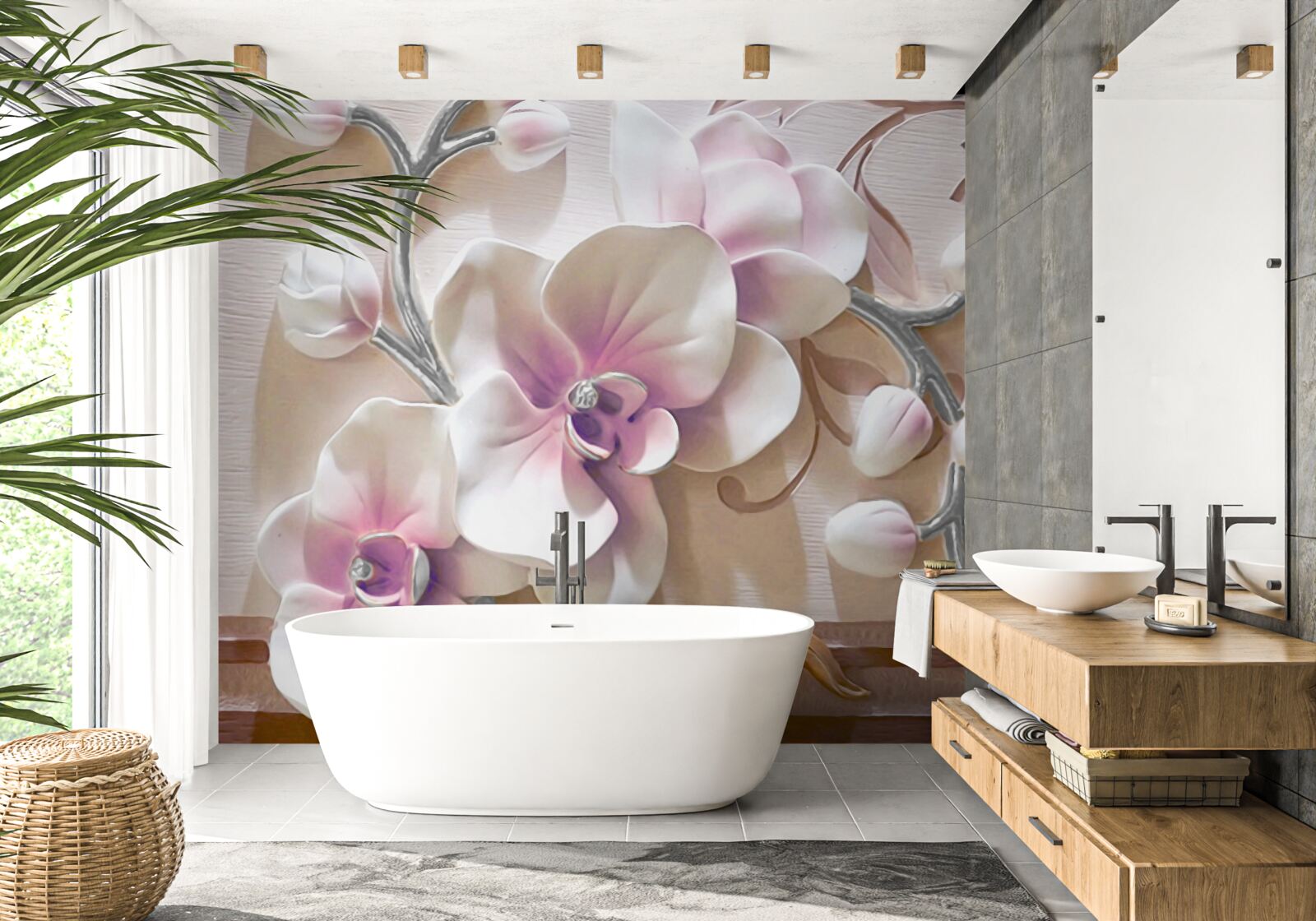 Fototapeta orchidea w białych, bujnych pąkach