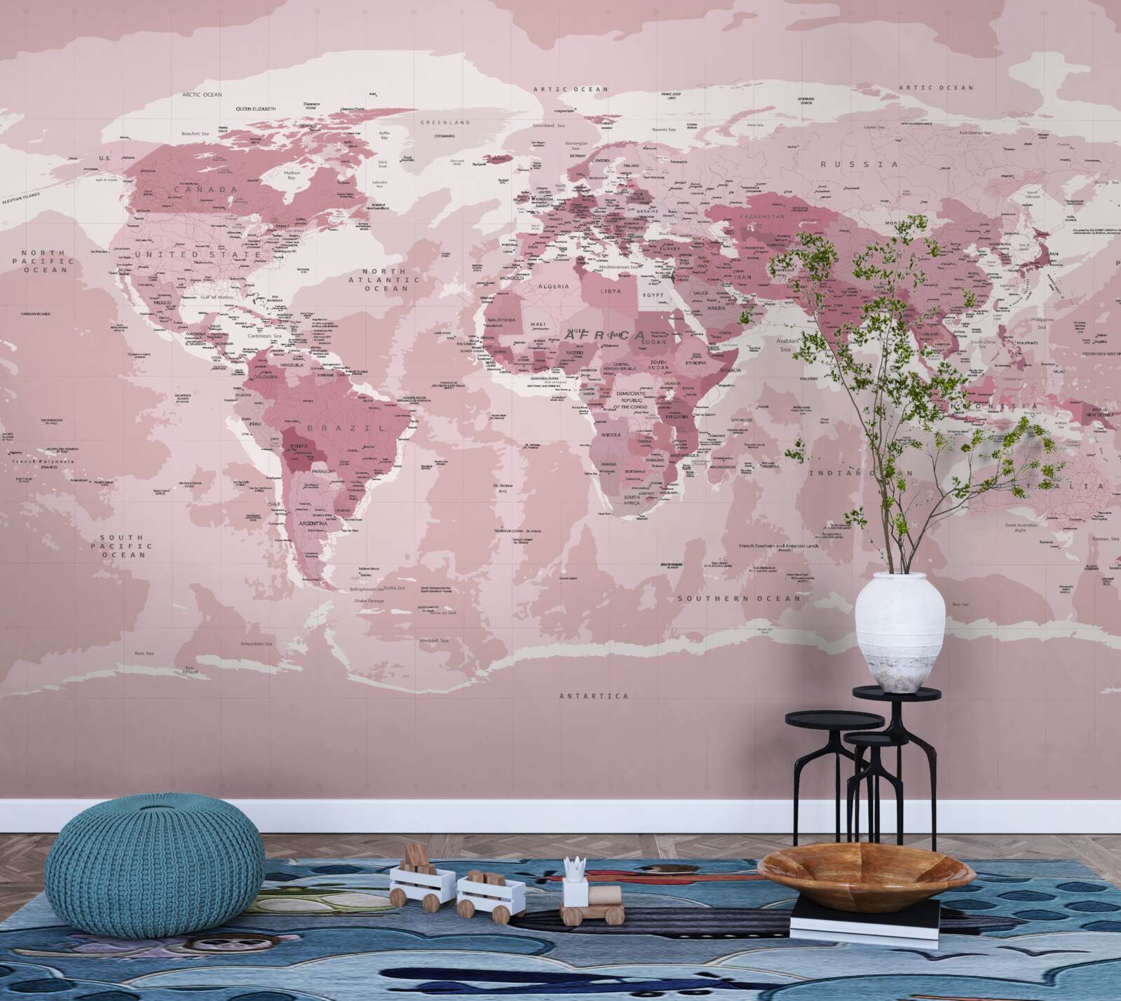 Fototapeta standardowa mapa geograficzna w różowych kolorach