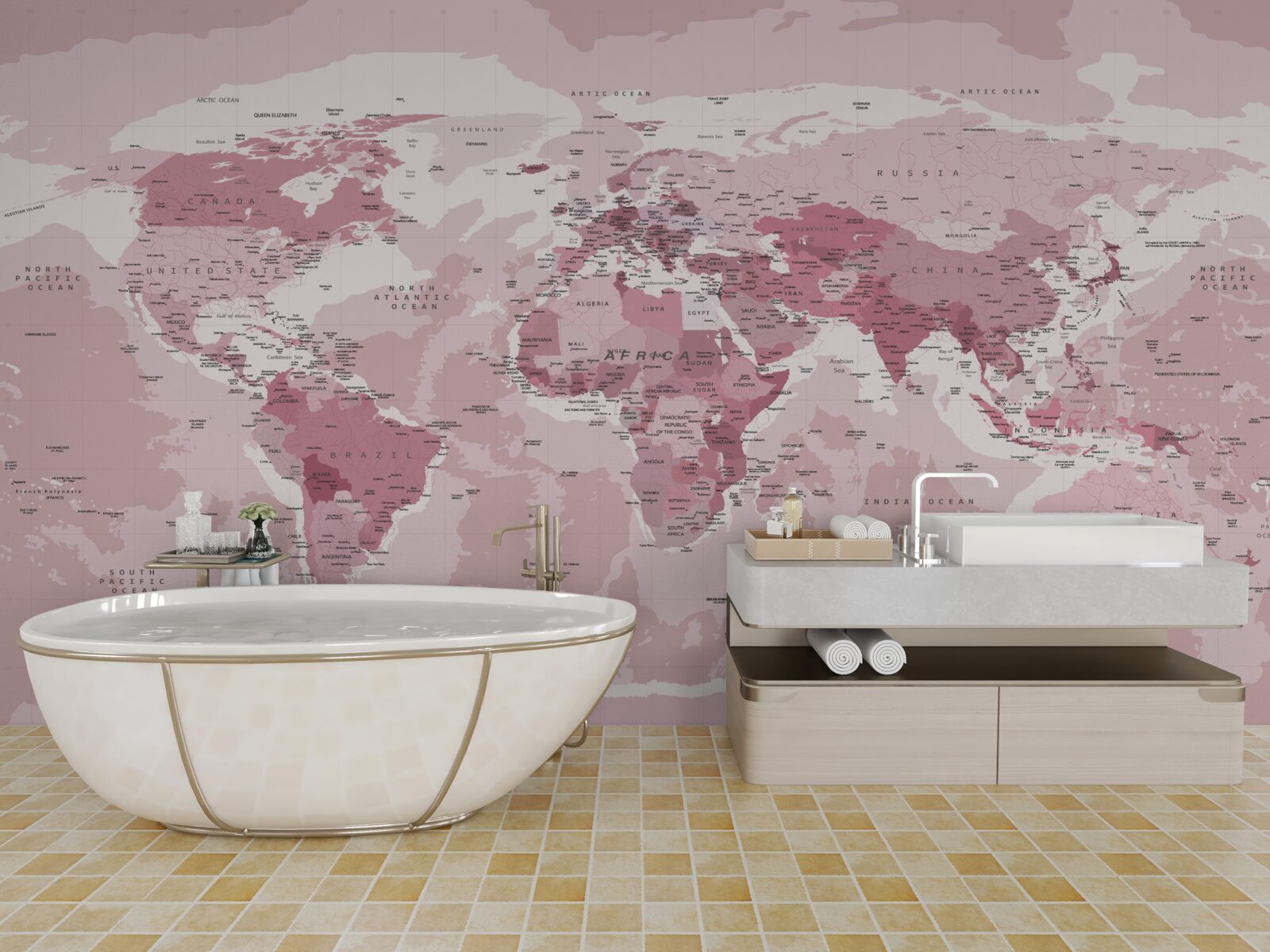 Fototapeta standardowa mapa geograficzna w różowych kolorach