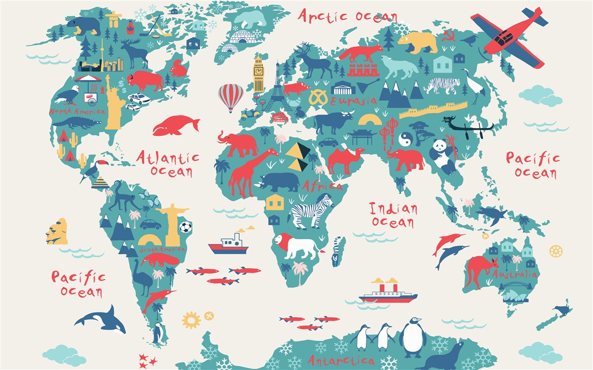 Fototapeta mapa świata w jasnych kolorach