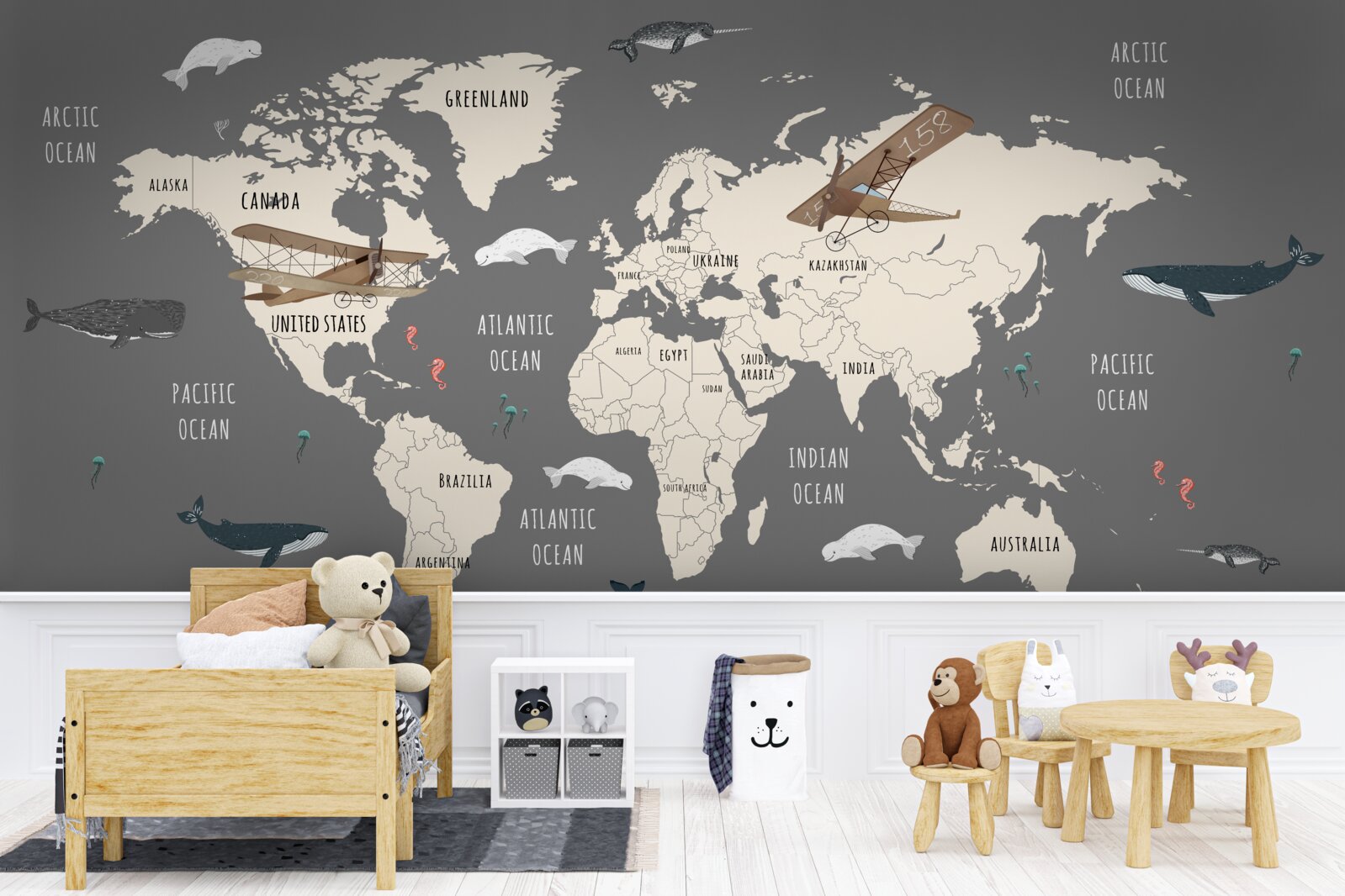 Fototapeta mapa świata z życiem morskim