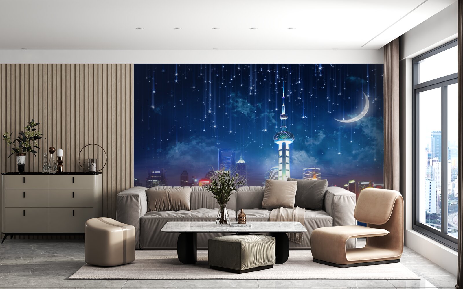 Fototapeta szanghaj nocą w porze deszczowej