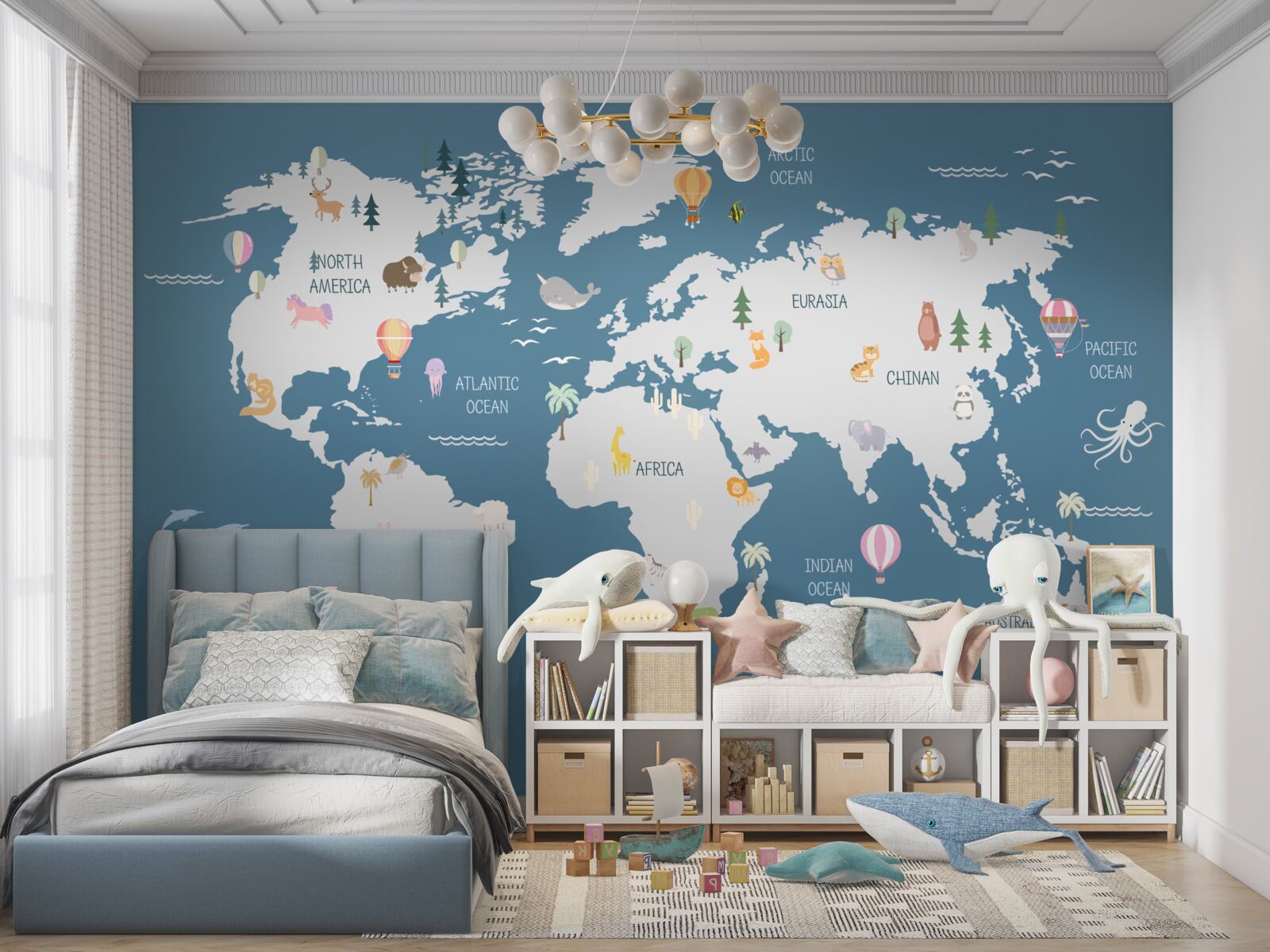 Fototapeta mapa świata na ciemnoniebieskim tle