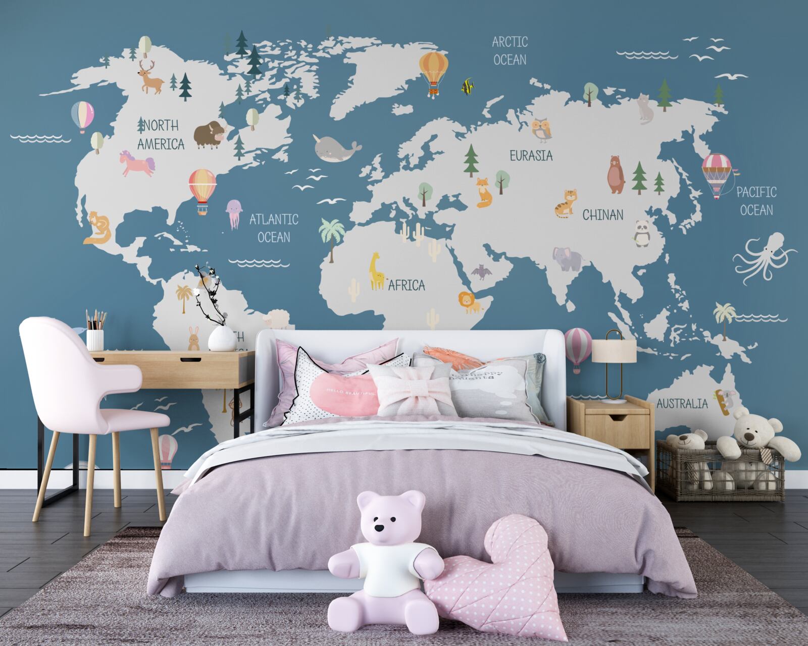Fototapeta mapa świata na ciemnoniebieskim tle