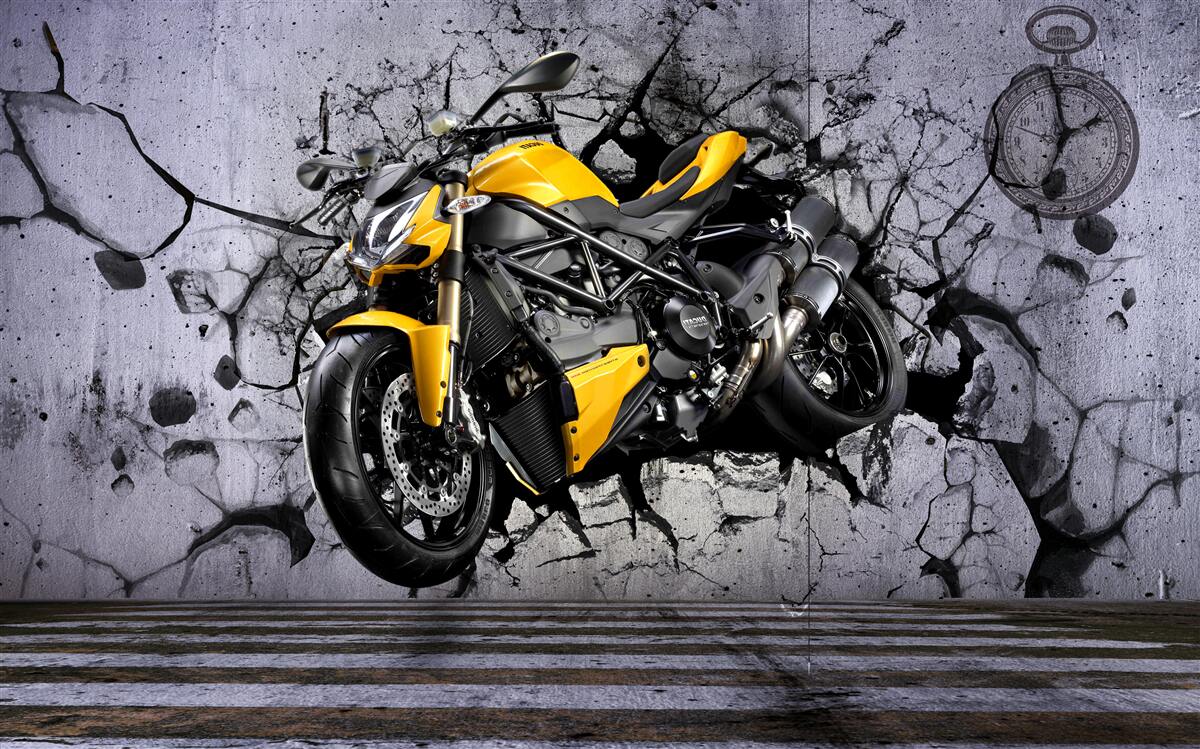 Fototapeta Żółty motocykl na graffiti