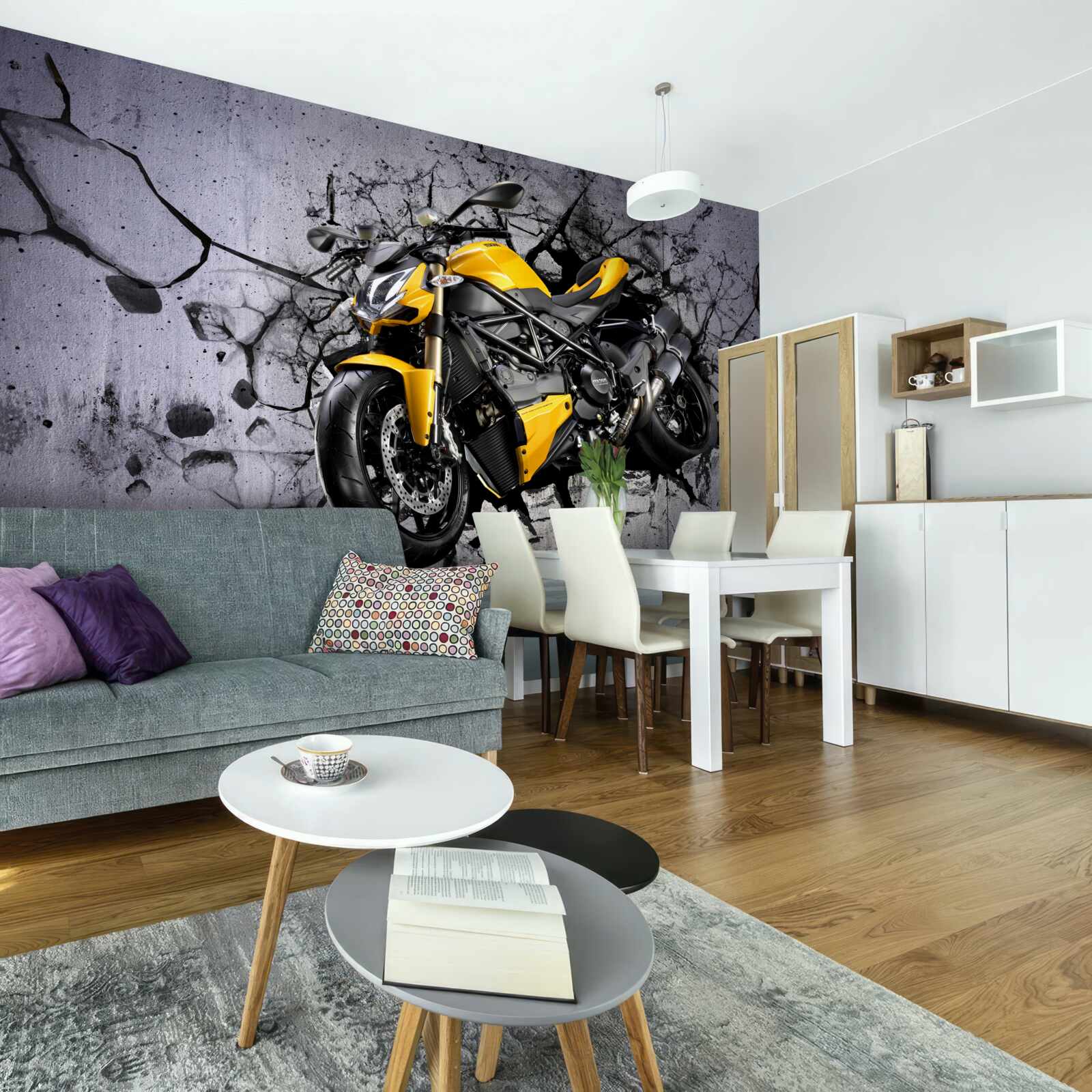 Fototapeta Żółty motocykl na graffiti