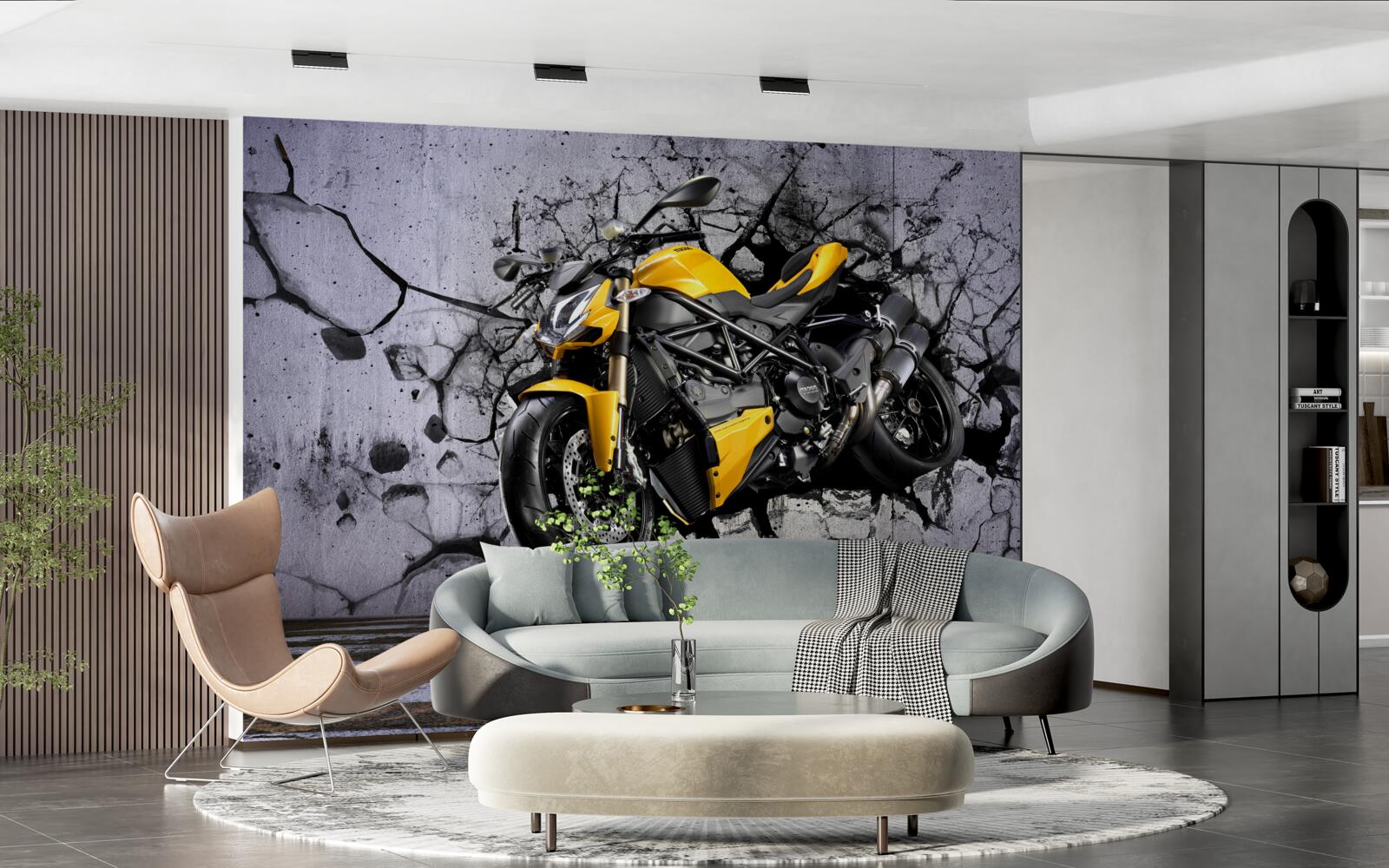 Fototapeta Żółty motocykl na graffiti