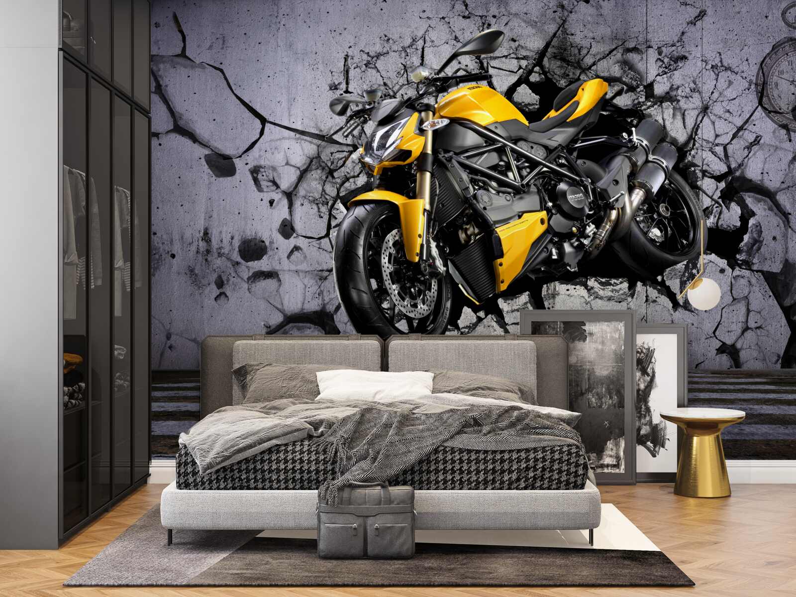 Fototapeta Żółty motocykl na graffiti