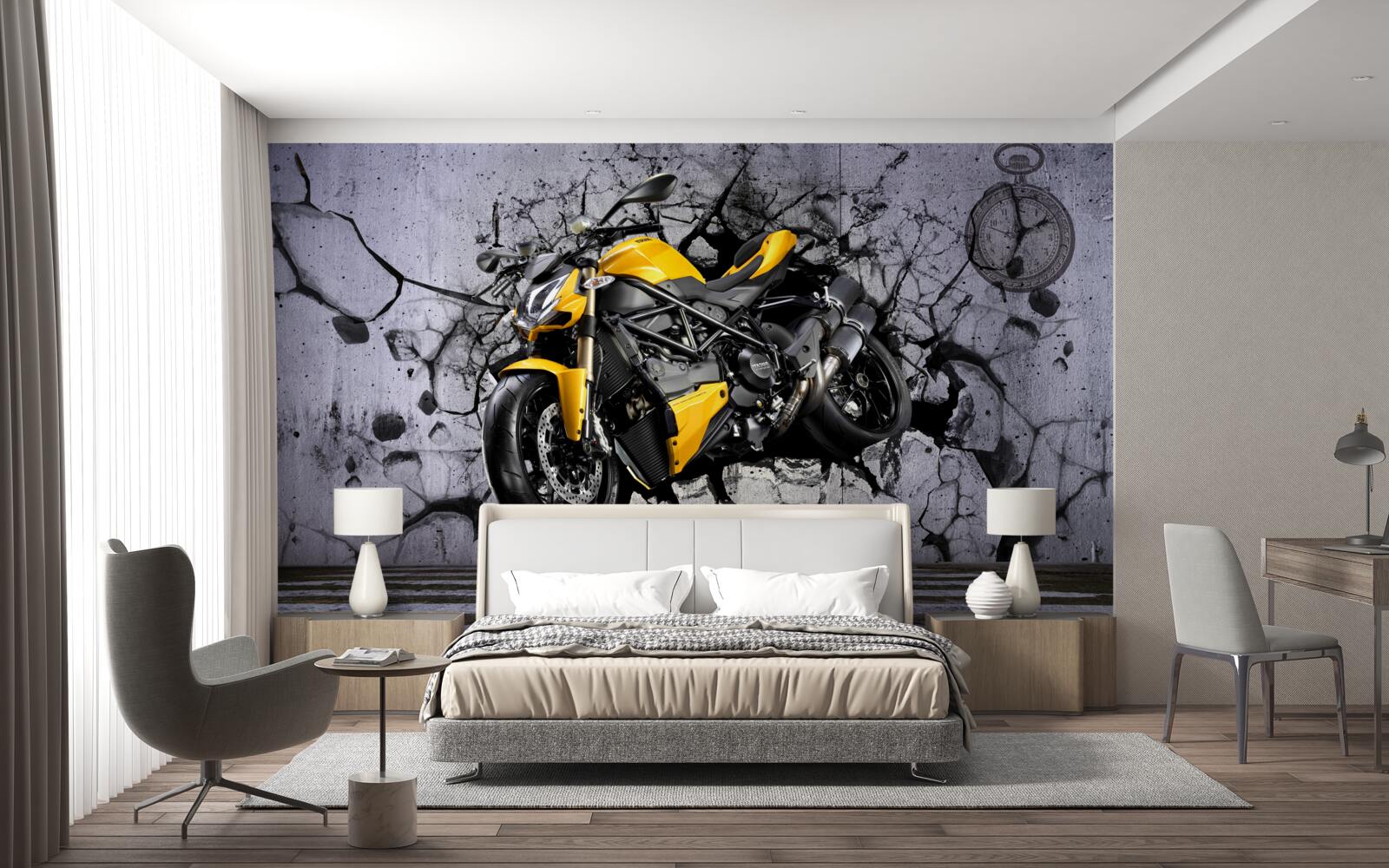 Fototapeta Żółty motocykl na graffiti
