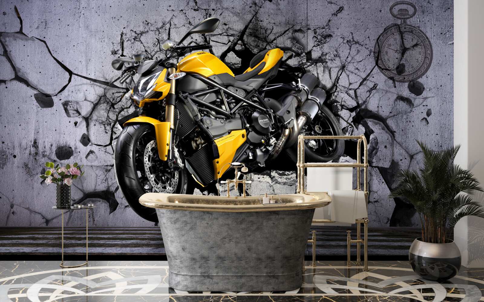 Fototapeta Żółty motocykl na graffiti