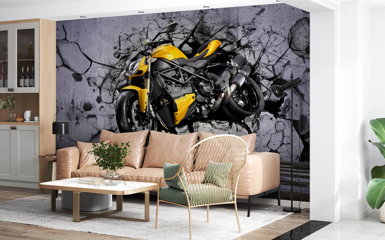 Fototapeta Żółty motocykl na graffiti