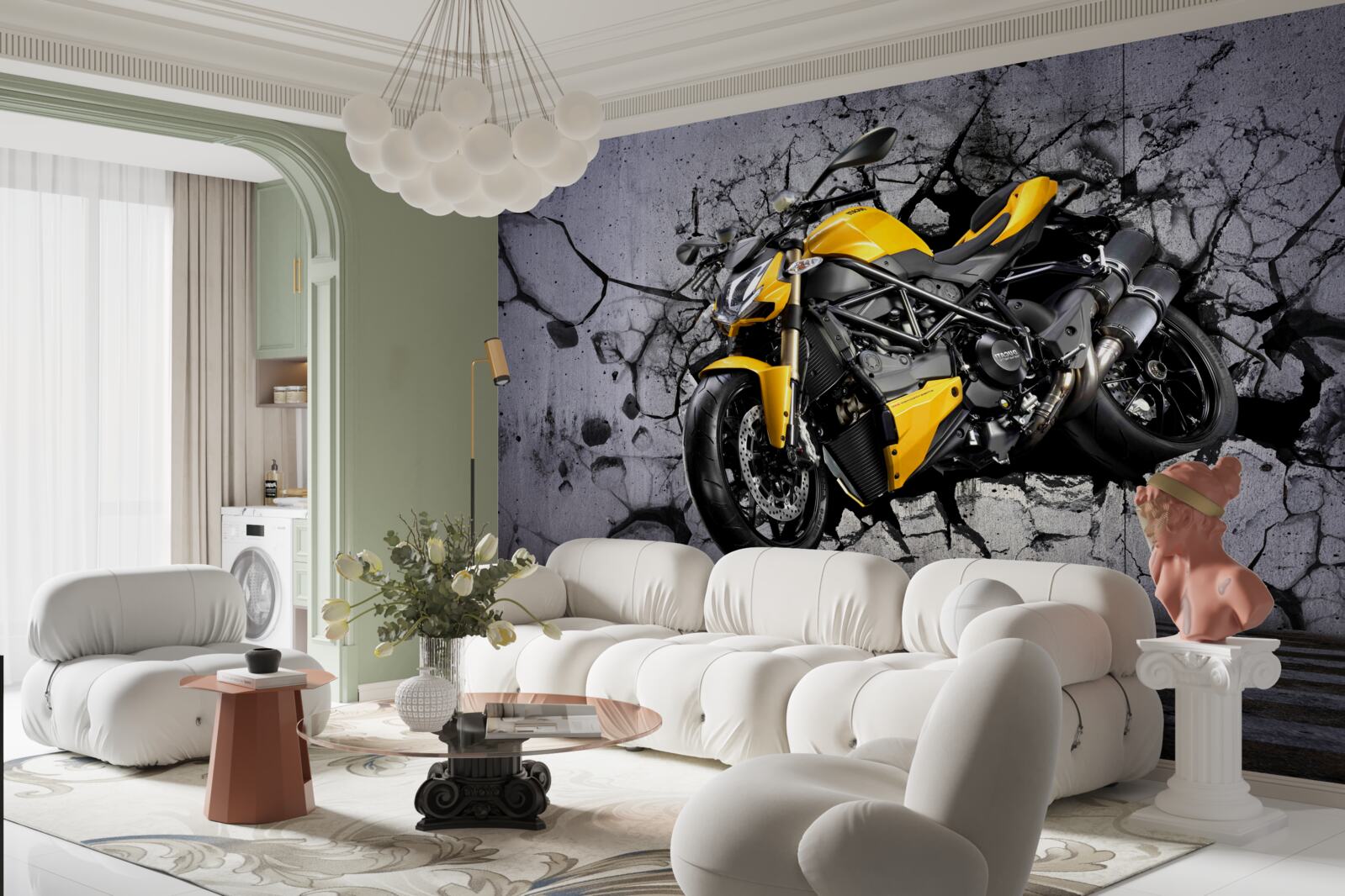 Fototapeta Żółty motocykl na graffiti