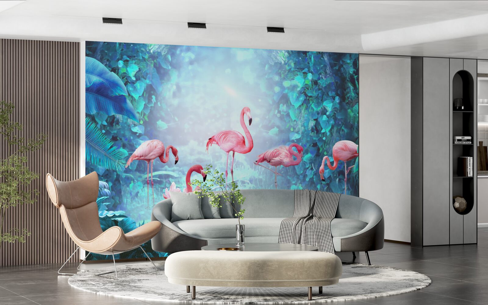 Fototapeta różowe flamingi w nocnych wodach