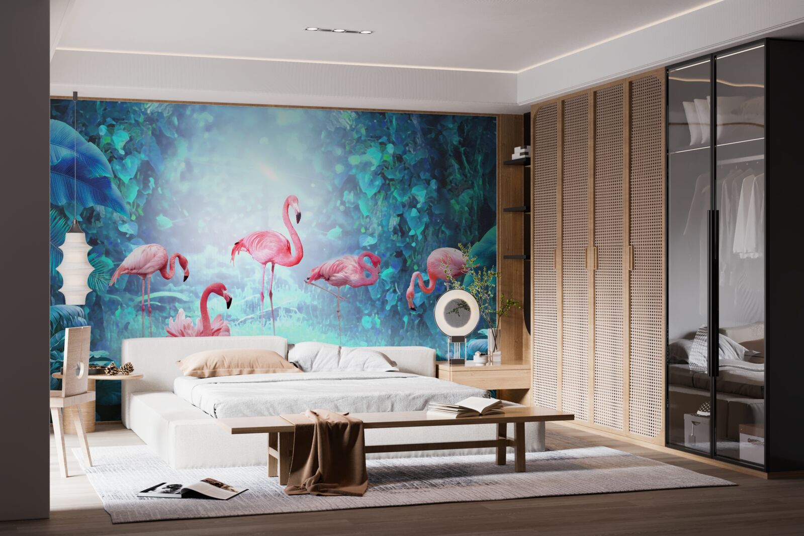 Fototapeta różowe flamingi w nocnych wodach