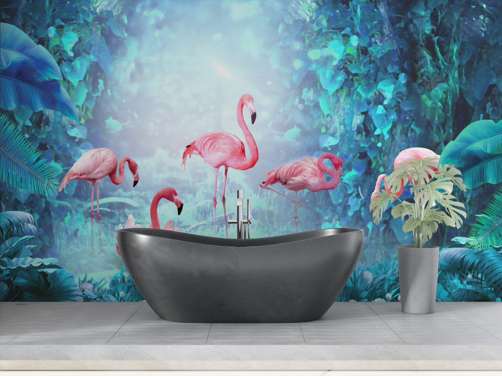 Fototapeta różowe flamingi w nocnych wodach