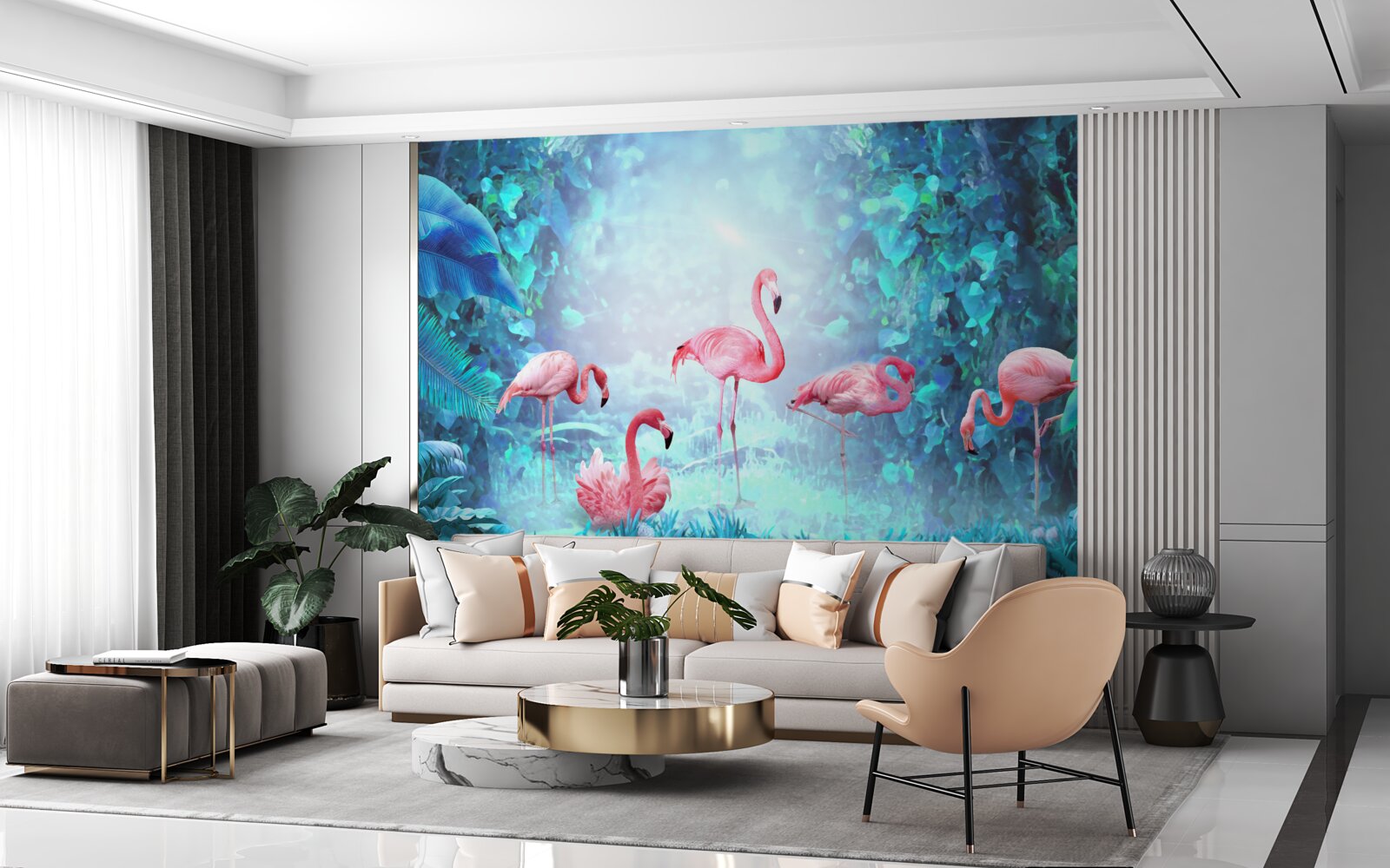 Fototapeta różowe flamingi w nocnych wodach