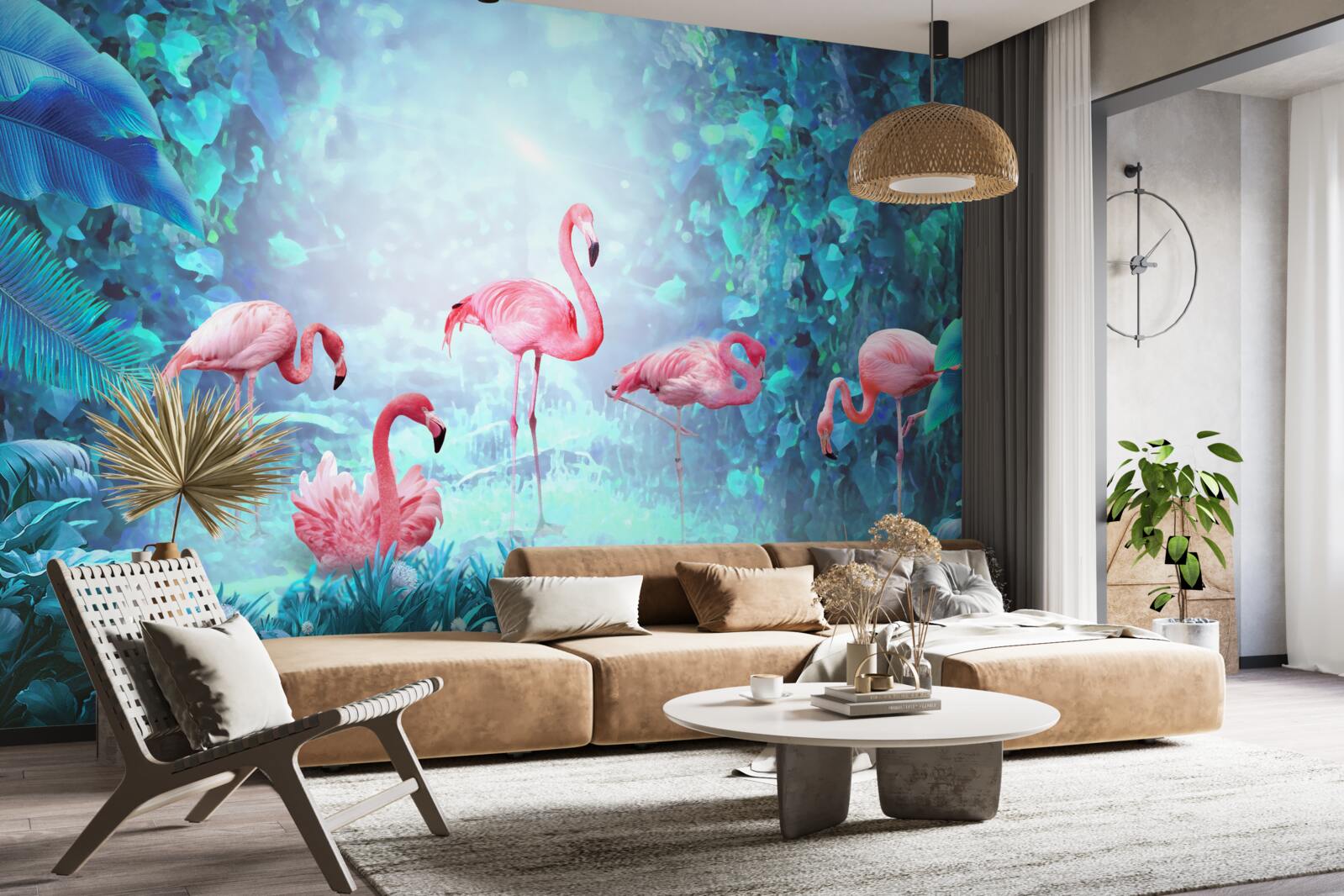 Fototapeta różowe flamingi w nocnych wodach
