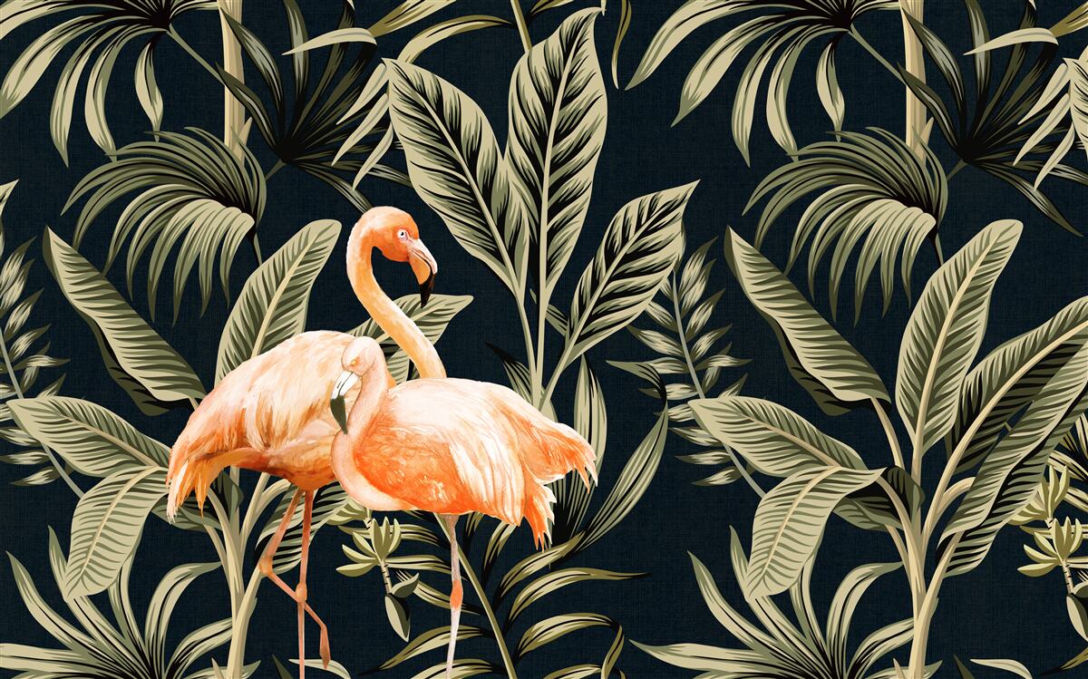 Fototapeta różowe flamingi spacerują po lesie
