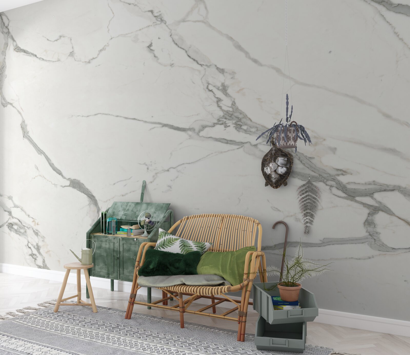 Fototapeta białe płytki porcelanowe z szarą punktacją
