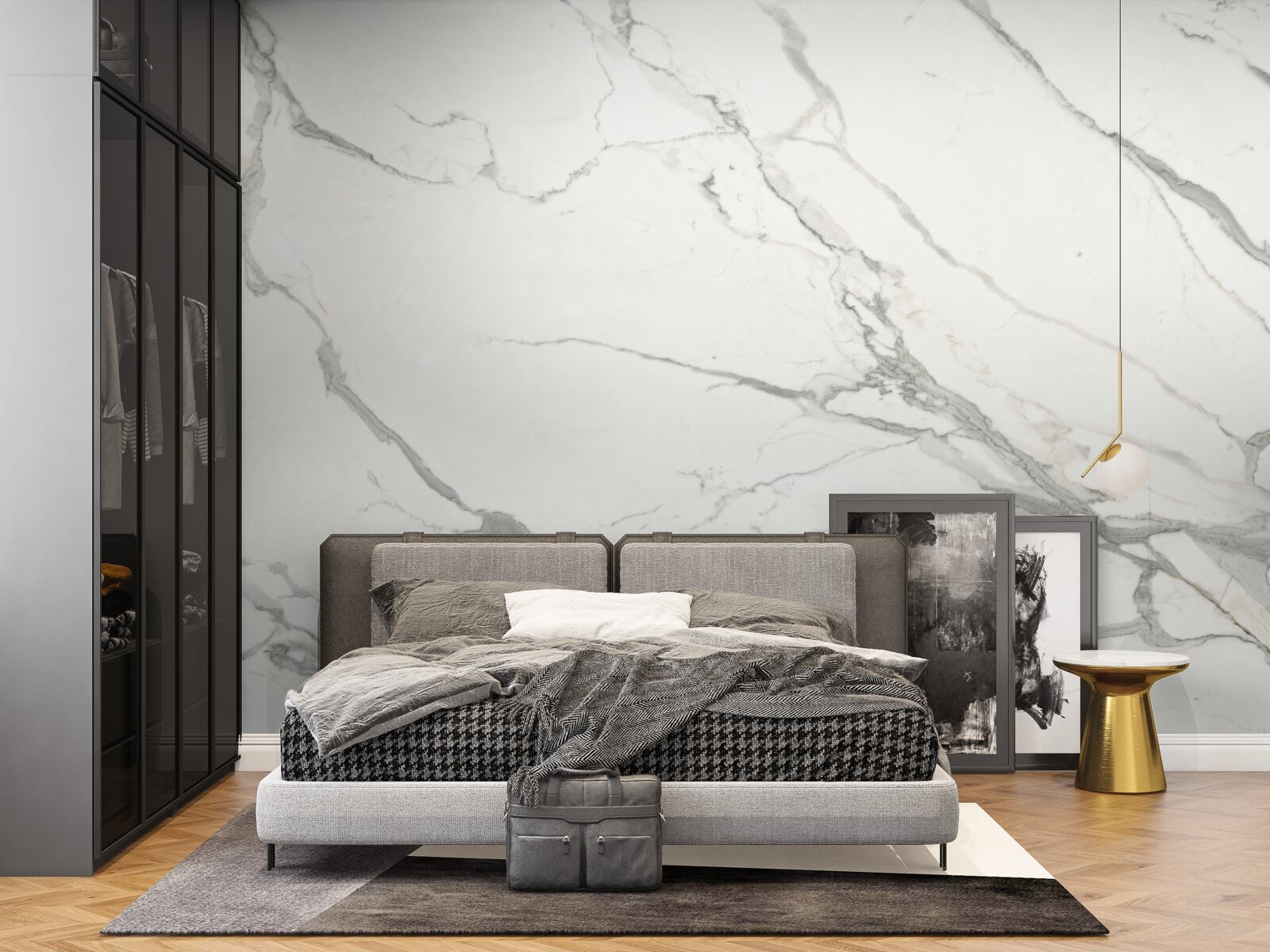 Fototapeta białe płytki porcelanowe z szarą punktacją