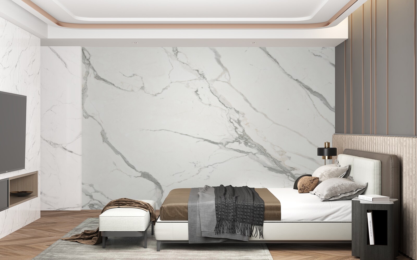 Fototapeta białe płytki porcelanowe z szarą punktacją