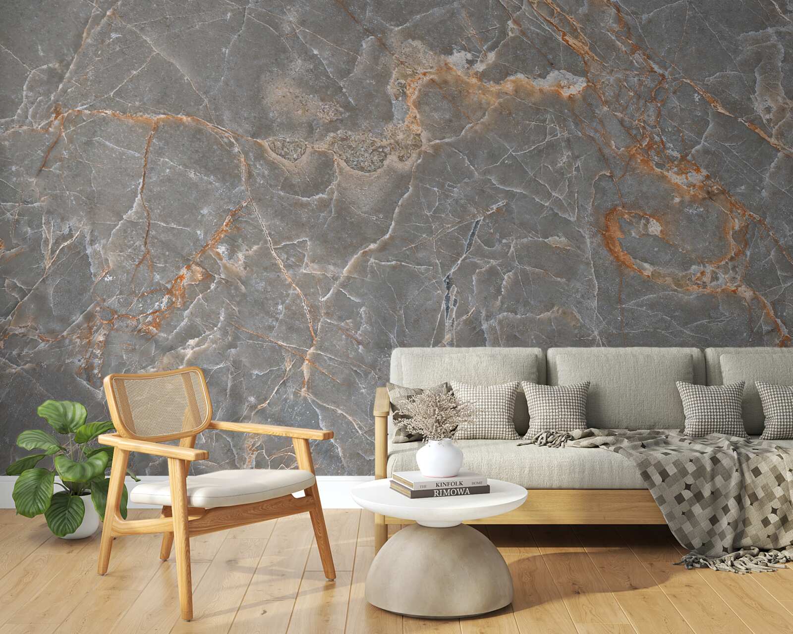 Fototapeta szare płytki porcelanowe ze złotymi gałązkami