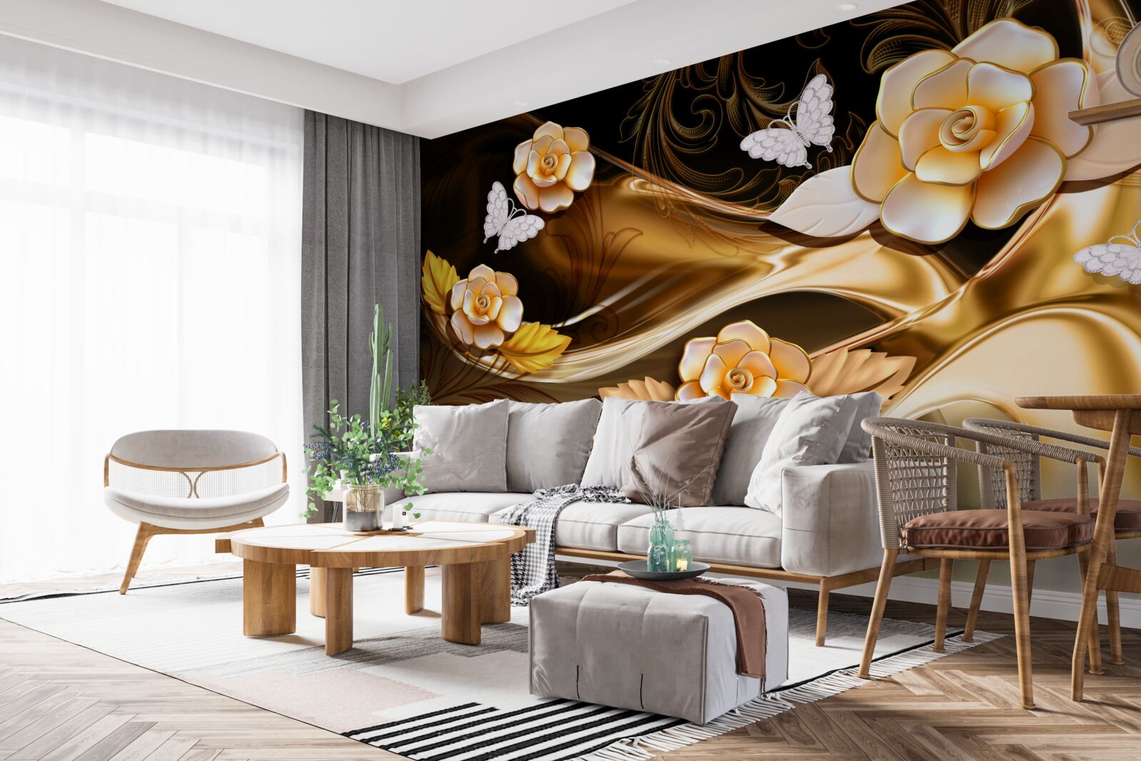 Fototapeta magnolie z kremowymi kwiatami na delikatnych gałązkach