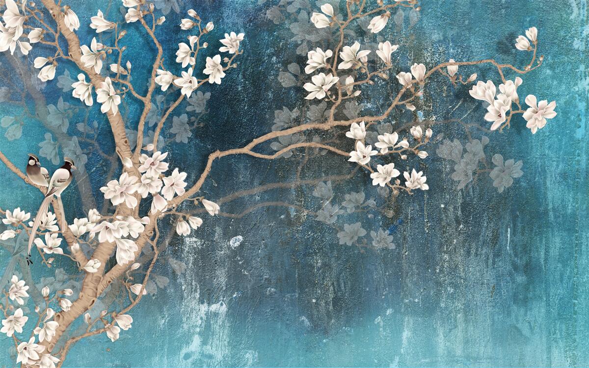 Fototapeta magnolia w pełnym rozkwicie i zapadająca ciemność