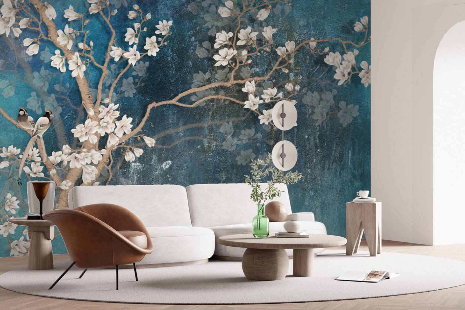 Fototapeta magnolia w pełnym rozkwicie i zapadająca ciemność