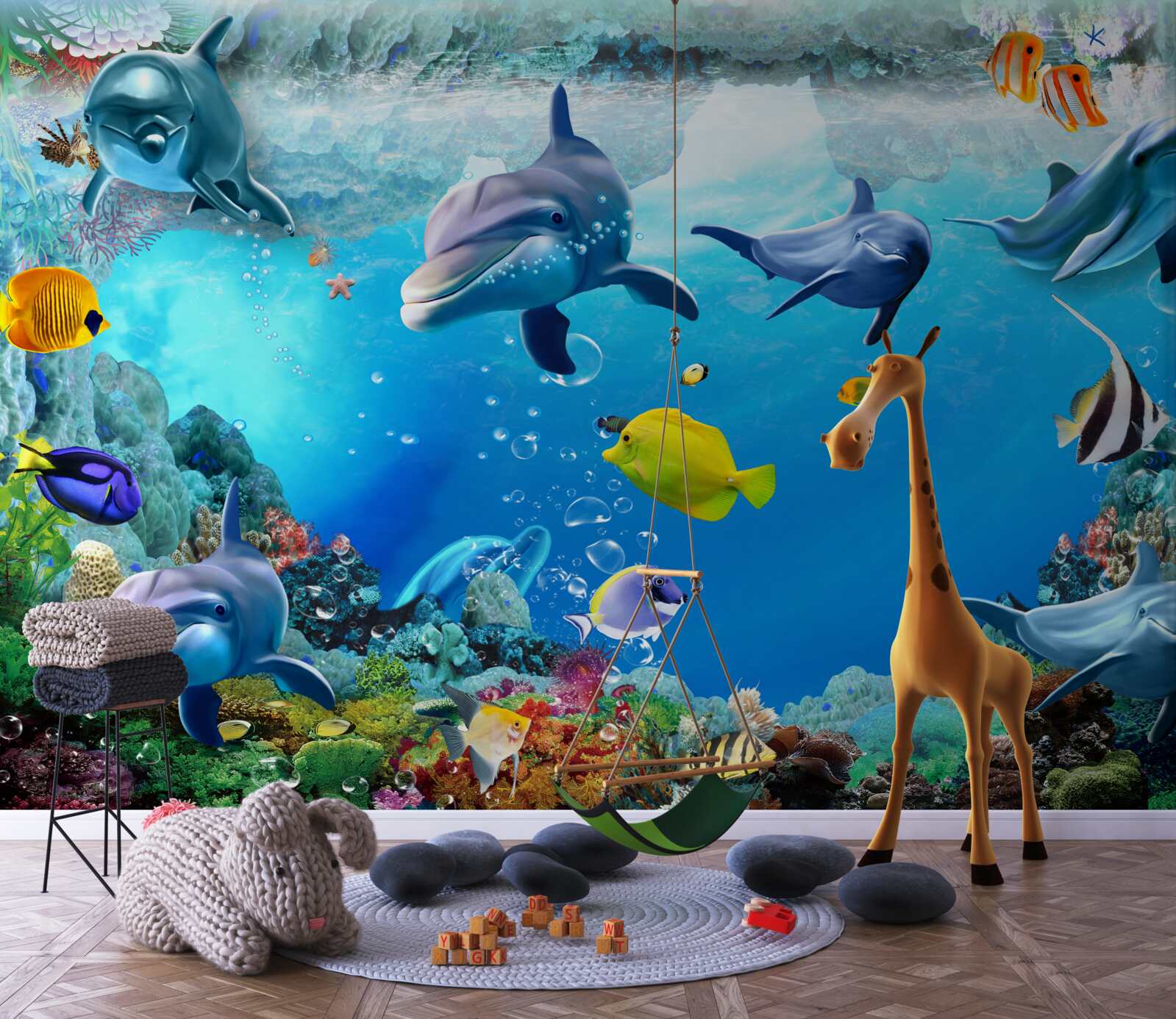 Fototapeta podwodny świat z delfinami i rybami