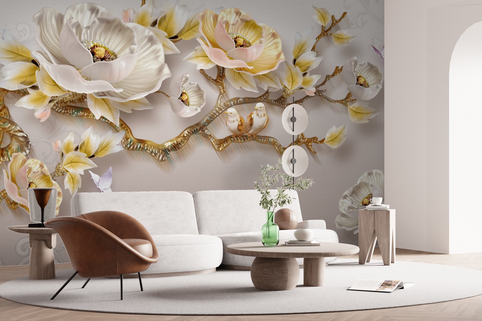 Fototapeta biżuteria i złoto w kształcie gałązek magnolii