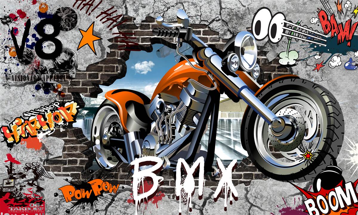 Fototapeta motocykl przedstawiony na graffiti