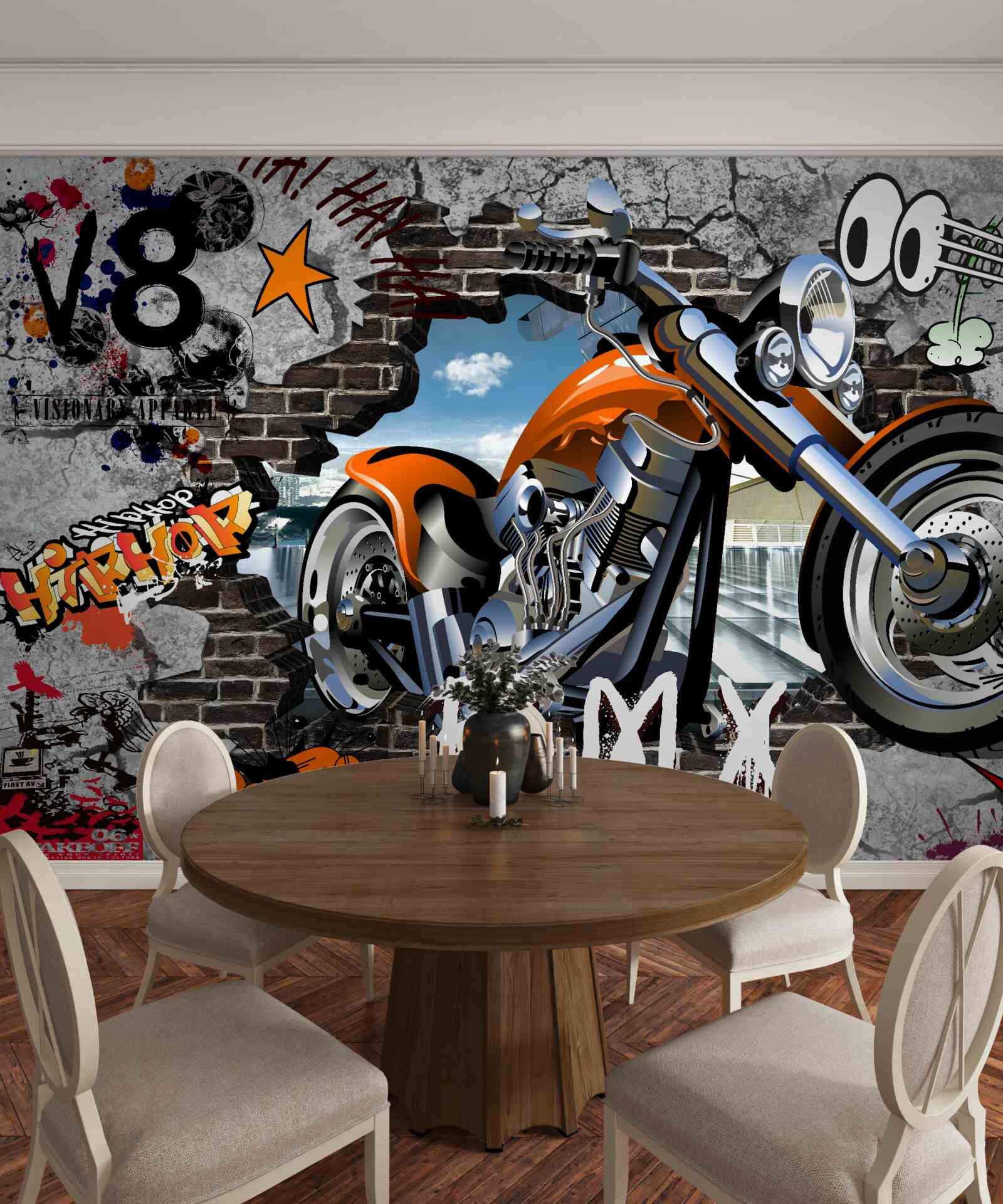 Fototapeta motocykl przedstawiony na graffiti