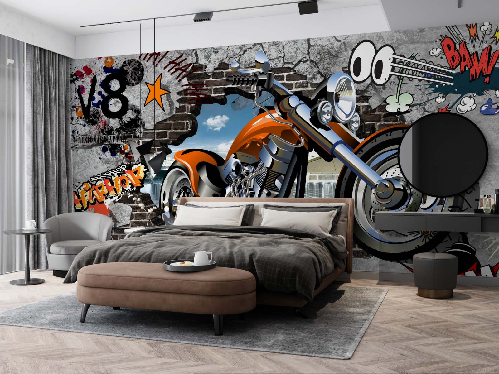 Fototapeta motocykl przedstawiony na graffiti