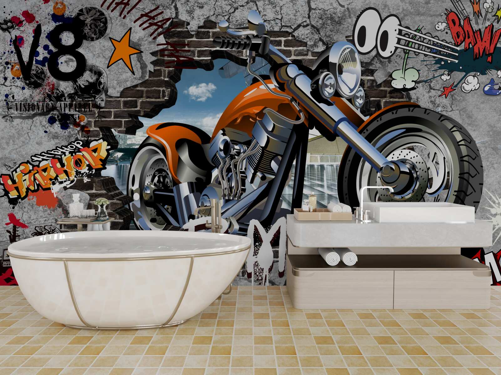 Fototapeta motocykl przedstawiony na graffiti