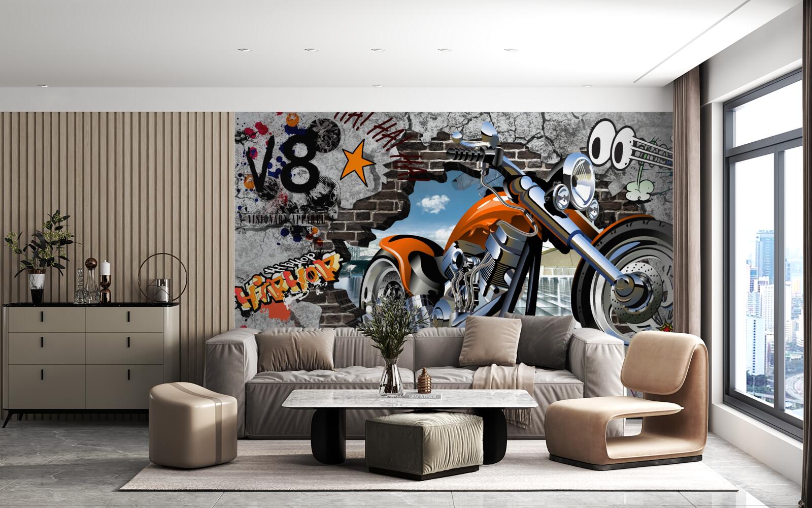 Fototapeta motocykl przedstawiony na graffiti