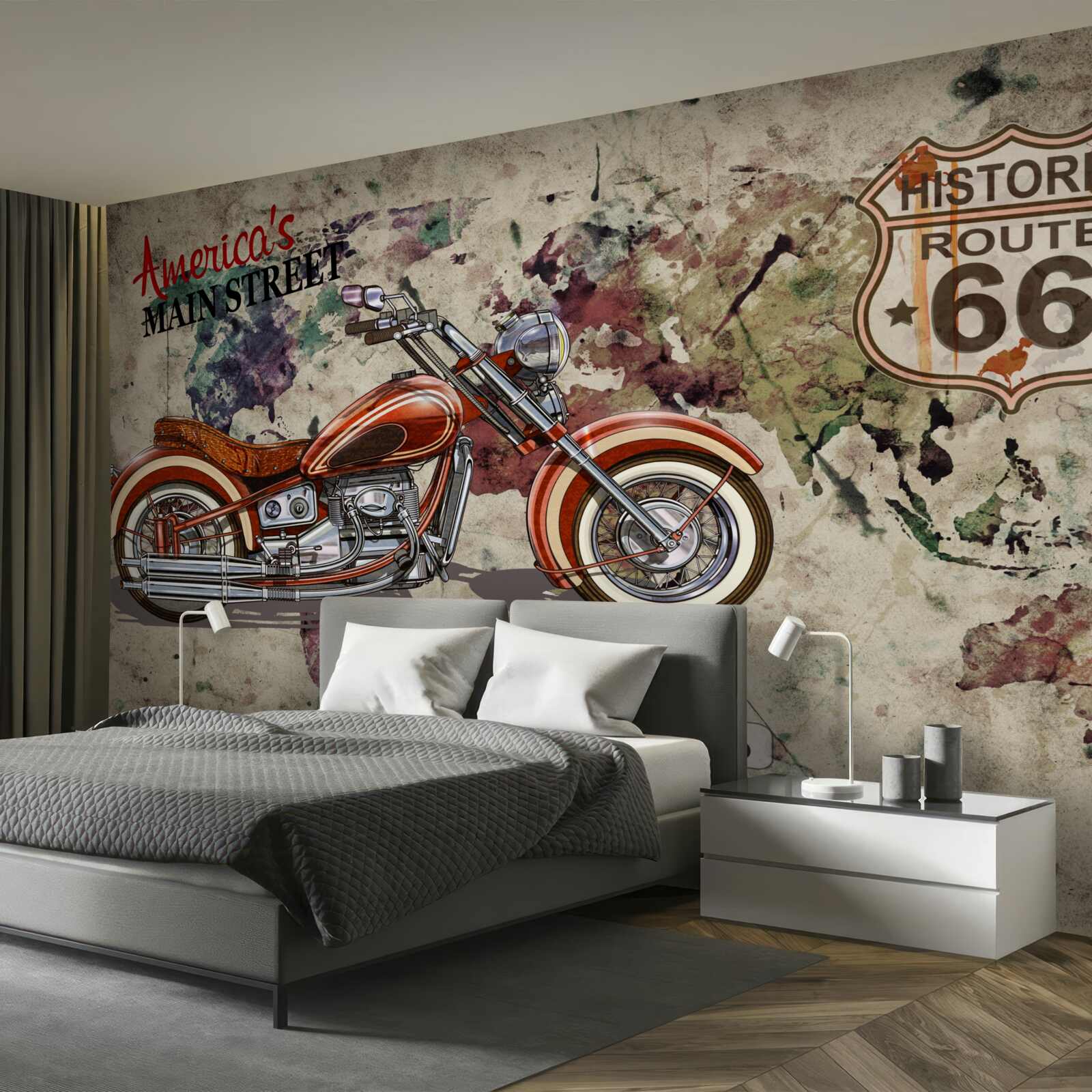Fototapeta czerwony motocykl na ścianie