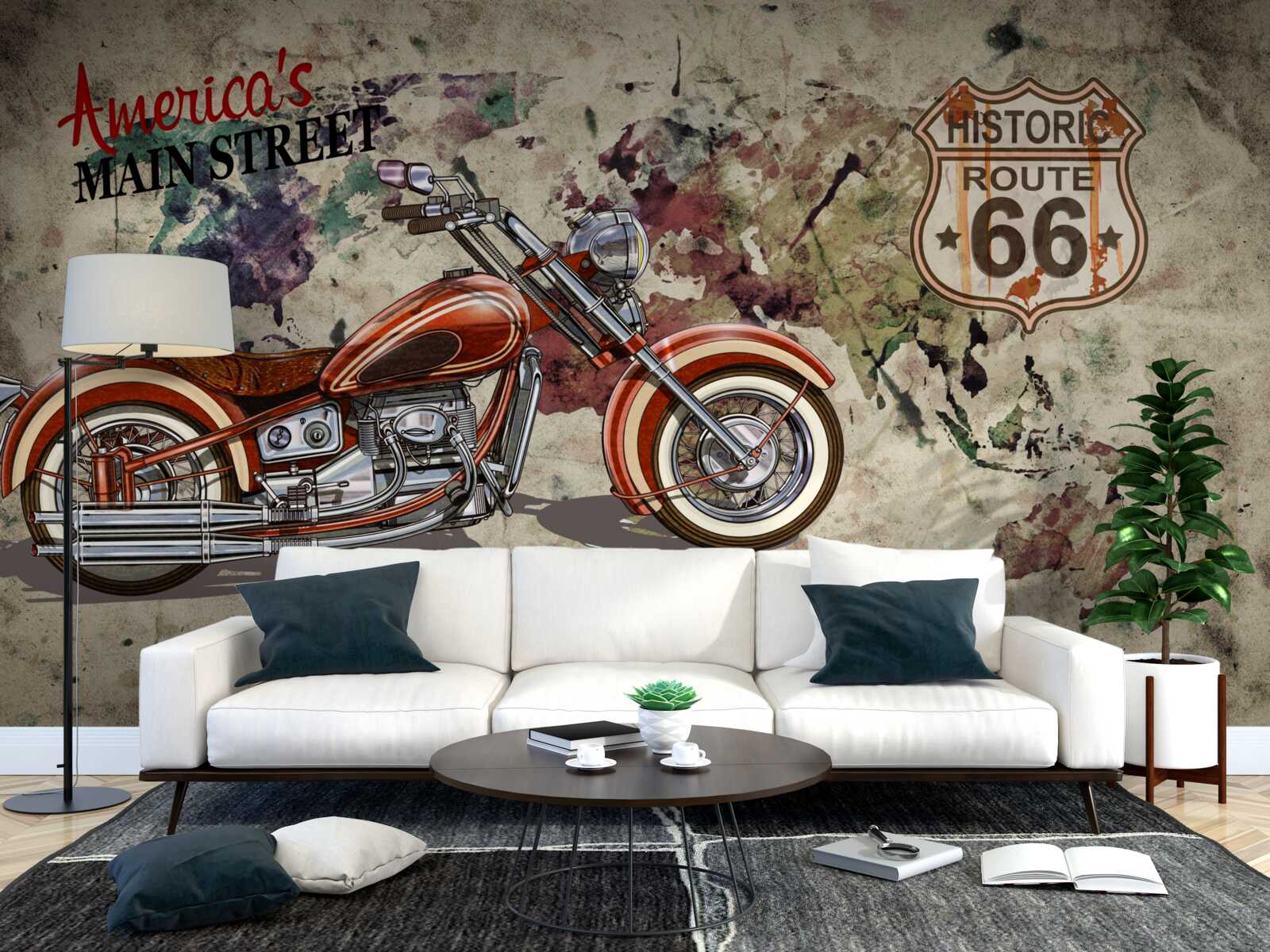 Fototapeta czerwony motocykl na ścianie