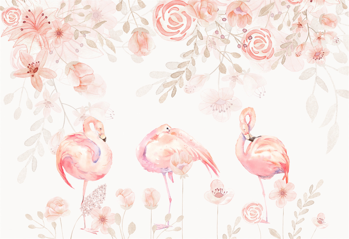Fototapeta różowe flamingi i kwiaty