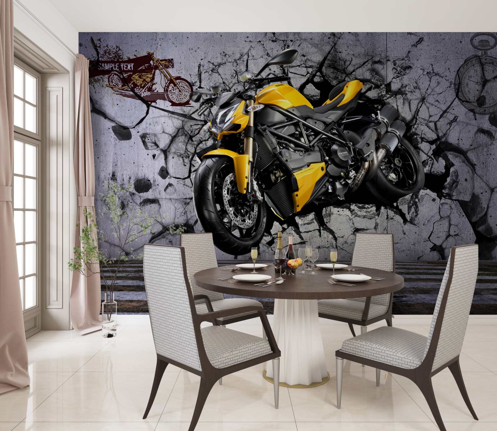Fototapeta Żółty, samochód i motocykl