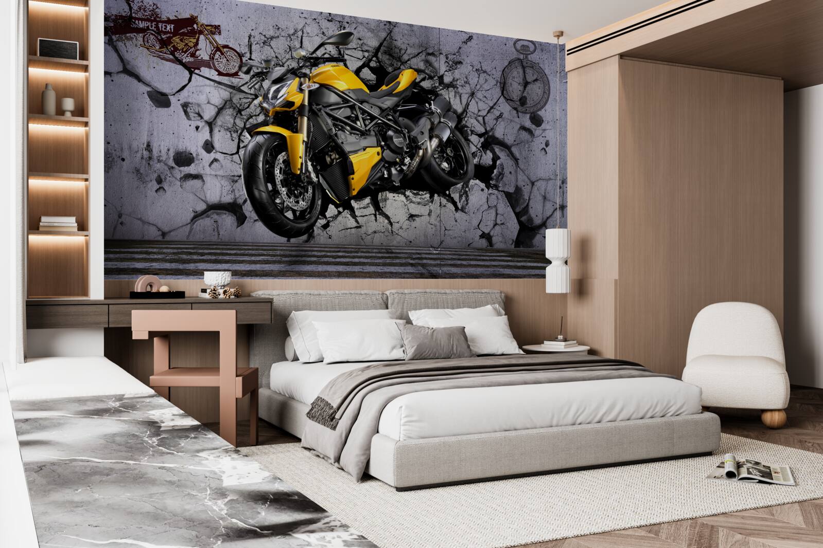 Fototapeta Żółty, samochód i motocykl