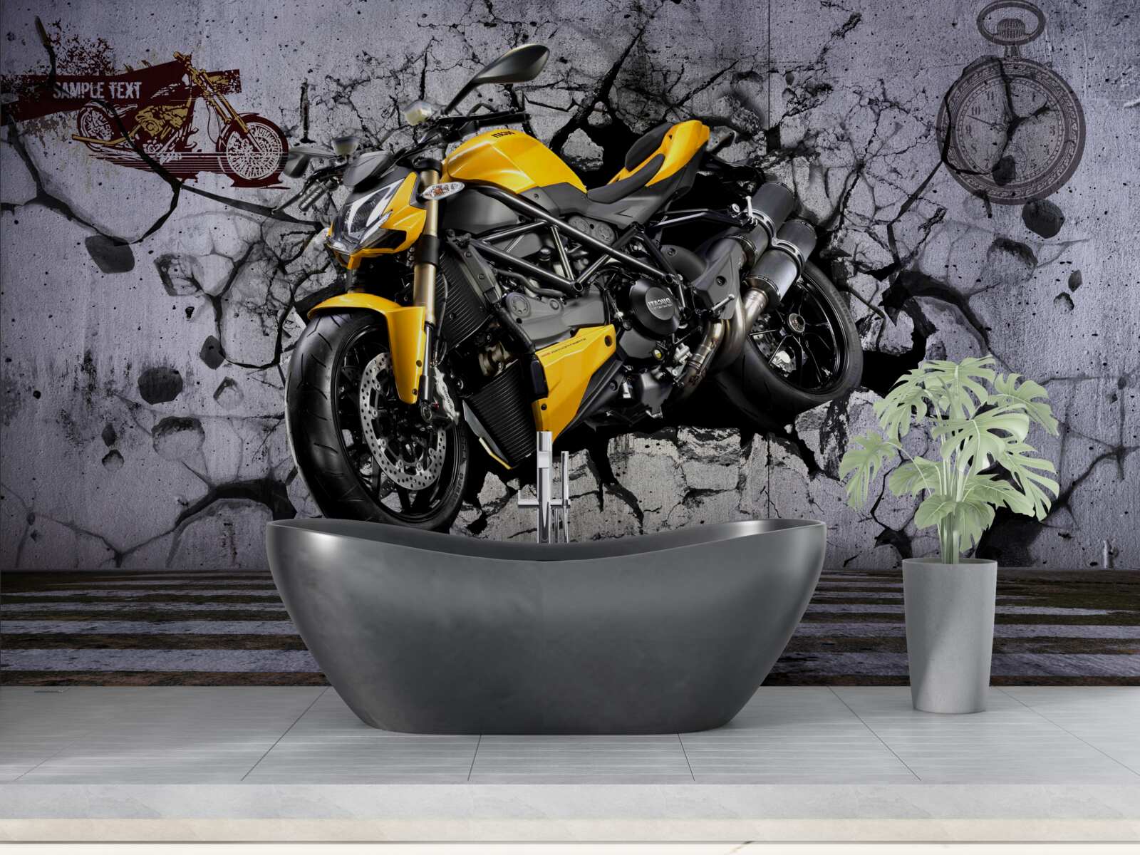 Fototapeta Żółty, samochód i motocykl