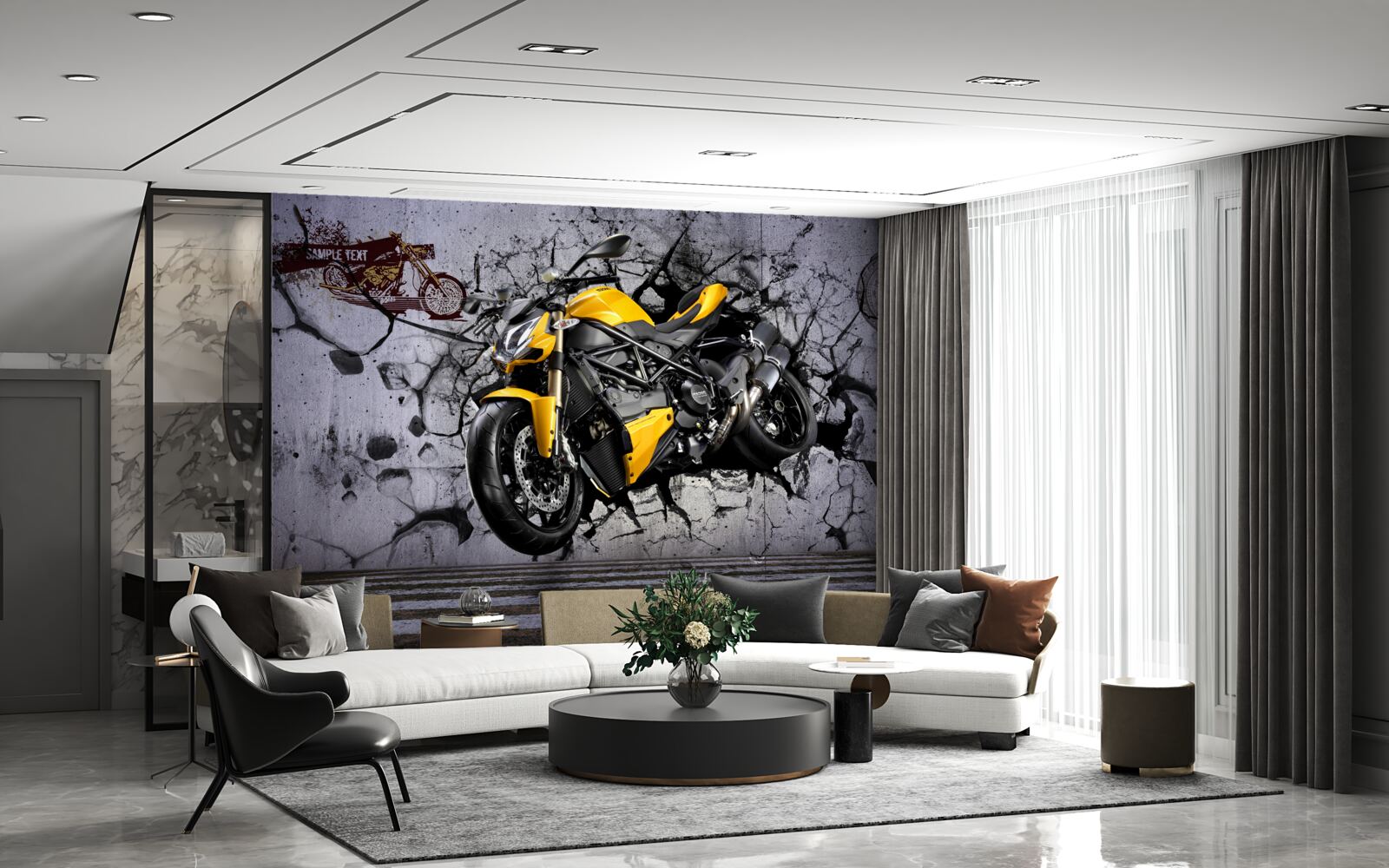 Fototapeta Żółty, samochód i motocykl