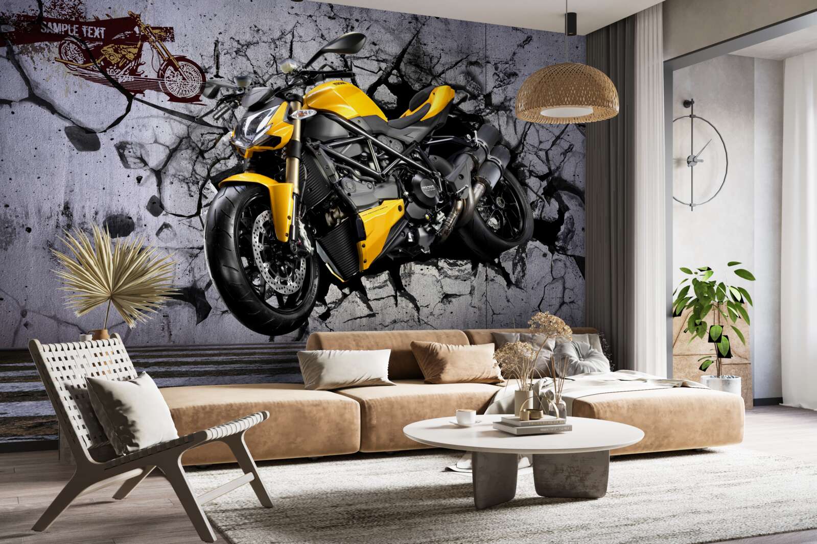 Fototapeta Żółty, samochód i motocykl
