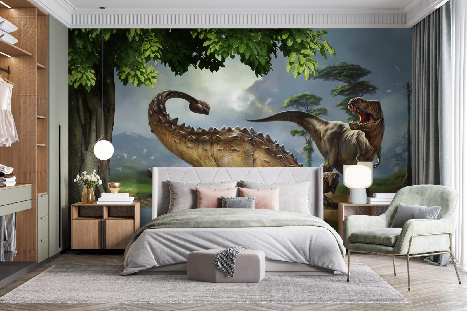 Fototapeta mural, dinozaur i ściana